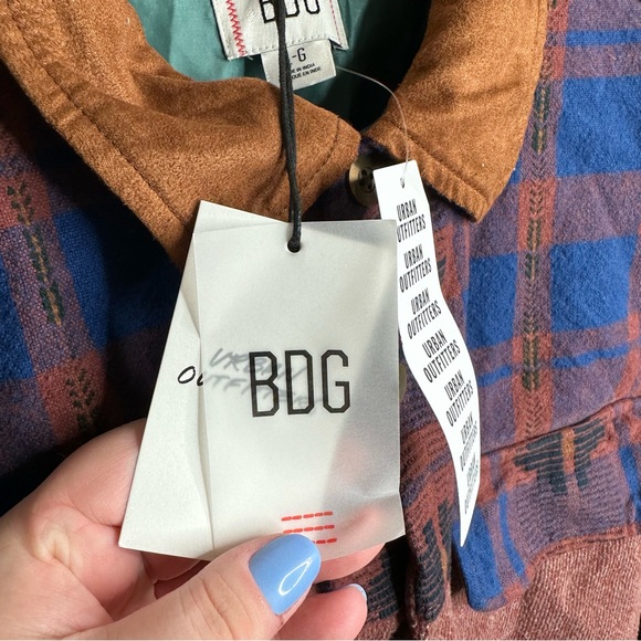 BDG Urban Outfitters NWT Men's Plaid Faux Suede Collar Shacket Size Large - Picture 4 of 8